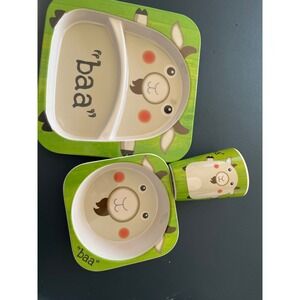 Citrus Grove Bamboo Sheep Divided Plate Bowl Cup Set BPA Free Toddler‎ Kids